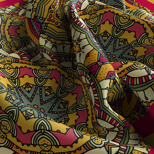 Colorful fabric with intricate patterns and designs