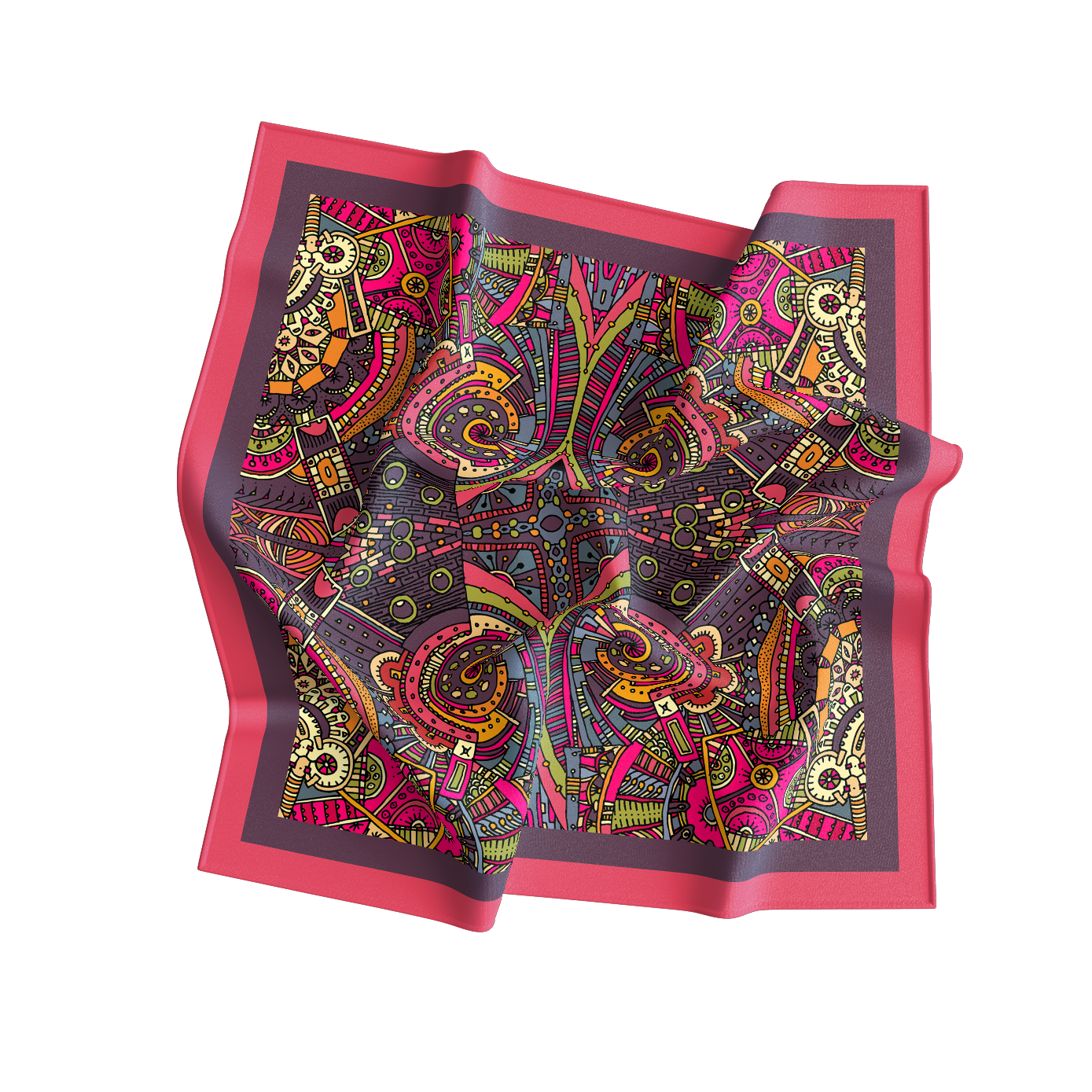 Colorful patterned scarf with a vibrant design on a white background