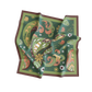 Green patterned scarf with brown border on a white background