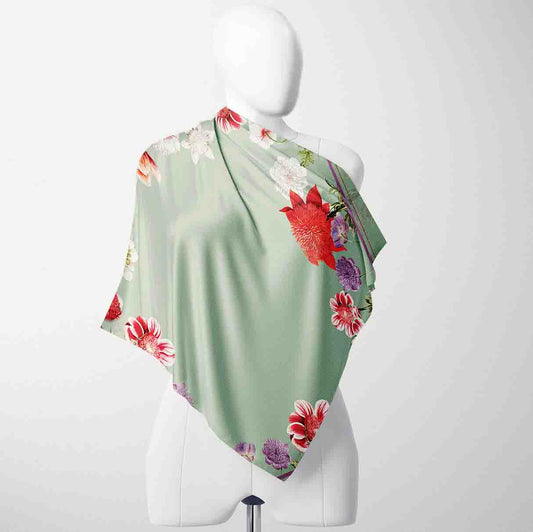 Festive Green Red Bandana – Digital Print Satin Wrap