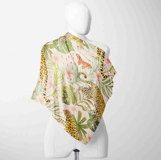 Floral Light Green Bandana – Digital Print Scarf | 100x100