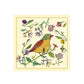 Colorful illustration of a bird and flowers on a beige background