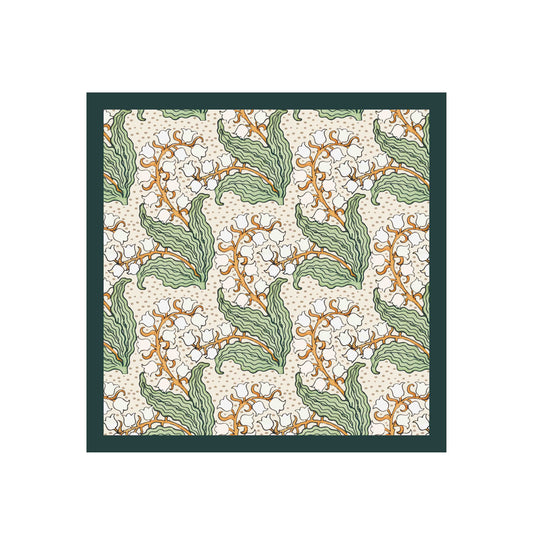 Botanical White Green Bandana – Elegant Satin Scarf | 100x100