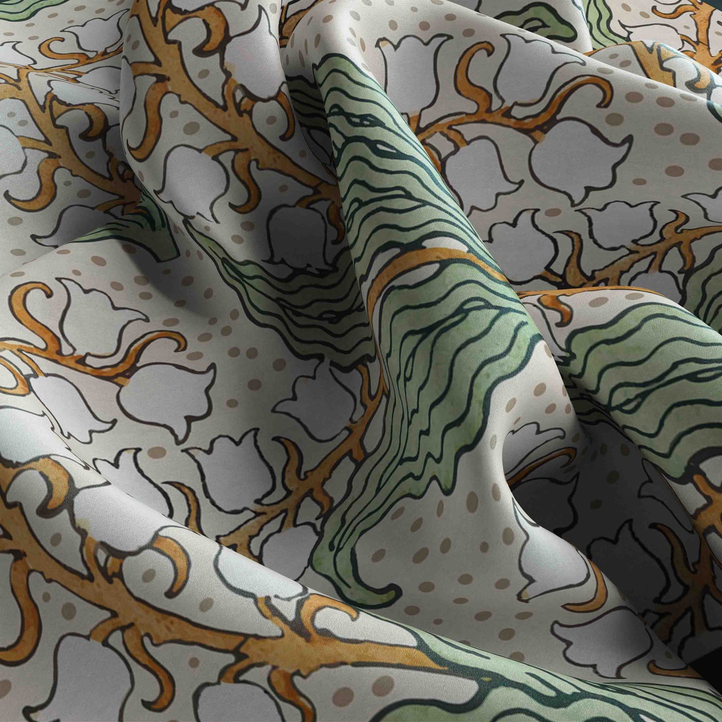 Botanical White Green Bandana – Elegant Satin Scarf | 100x100