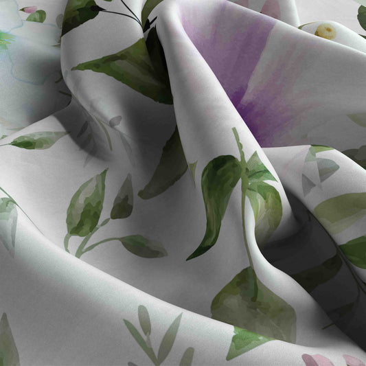 Floral Green & White Bandana – Digital Print Satin Wrap | Unisex