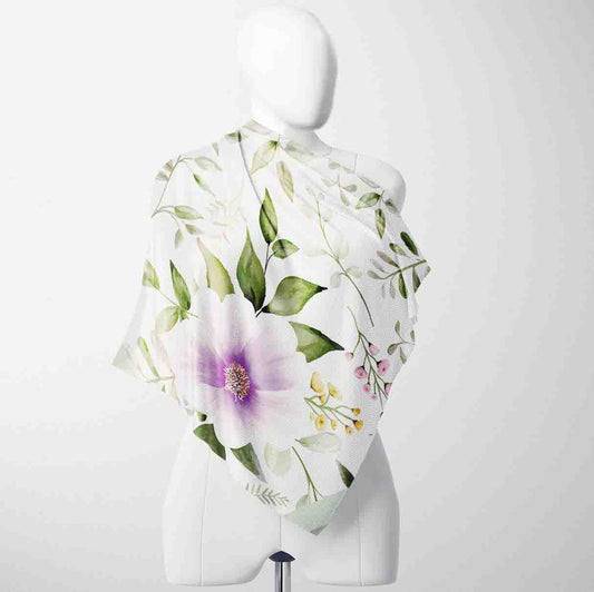 Floral Green & White Bandana – Digital Print Satin Wrap | Unisex