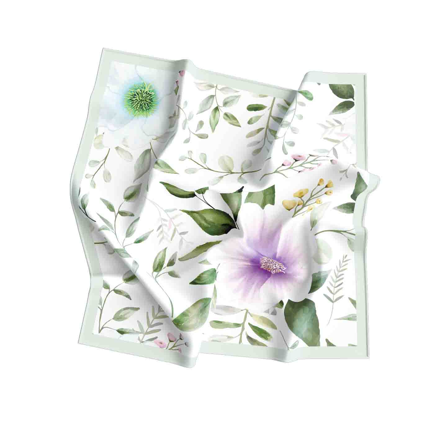 Floral Green & White Bandana – Digital Print Satin Wrap | Unisex