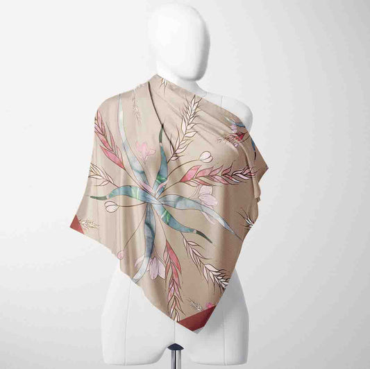 Warm Brown Bandana – Digital Floral Satin Scarf | Cloth-Vastr