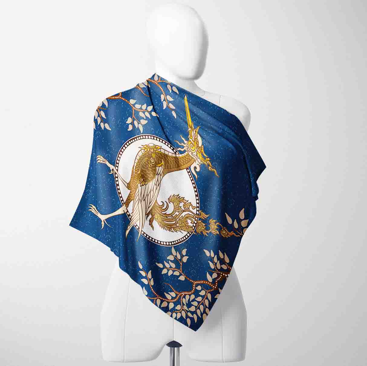 Royal Bloom Bandana – Blue Mix Satin Scarf | Unisex 100x100 cm