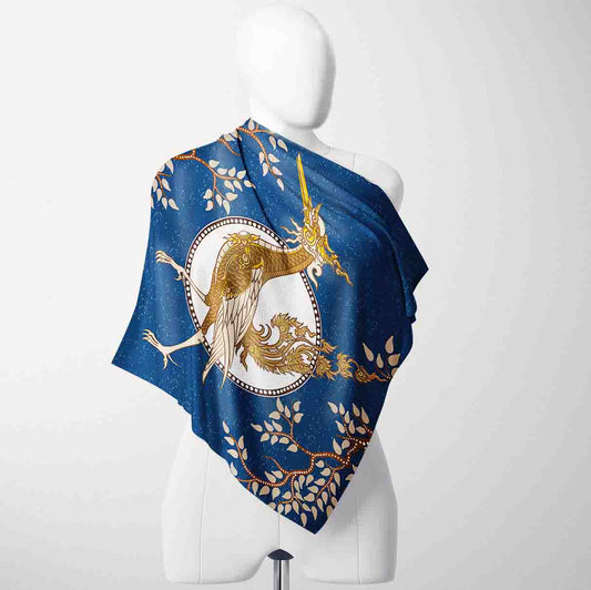 Royal Bloom Bandana – Blue Mix Satin Scarf | Unisex 100x100 cm