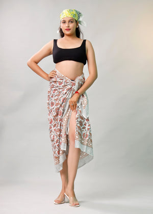 Hand Block Printed Cotton Scarf, Lightweight Sarong, Boho Summer Beach Cover Up, Artisan Handcrafted Pareo Wrap, Gift For Her