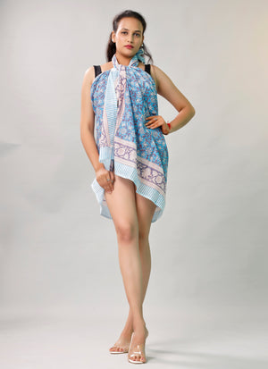 Women’s Lightweight Boho Sarong, Indian Cotton Printed Pareo, Beach Cover Up Wrap, Summer Scarf For Pool And Travel Style