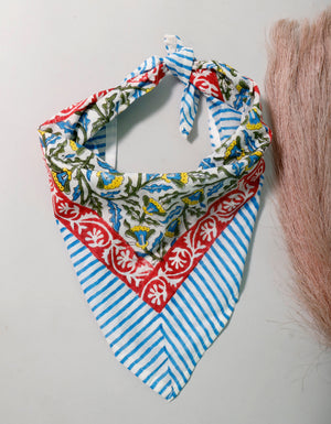Handmade Cotton Bandana Scarf, Boho Block Print Wrap, Lightweight Neck Tie For Men & Women, Eco Gift Idea, Fashion Accessory
