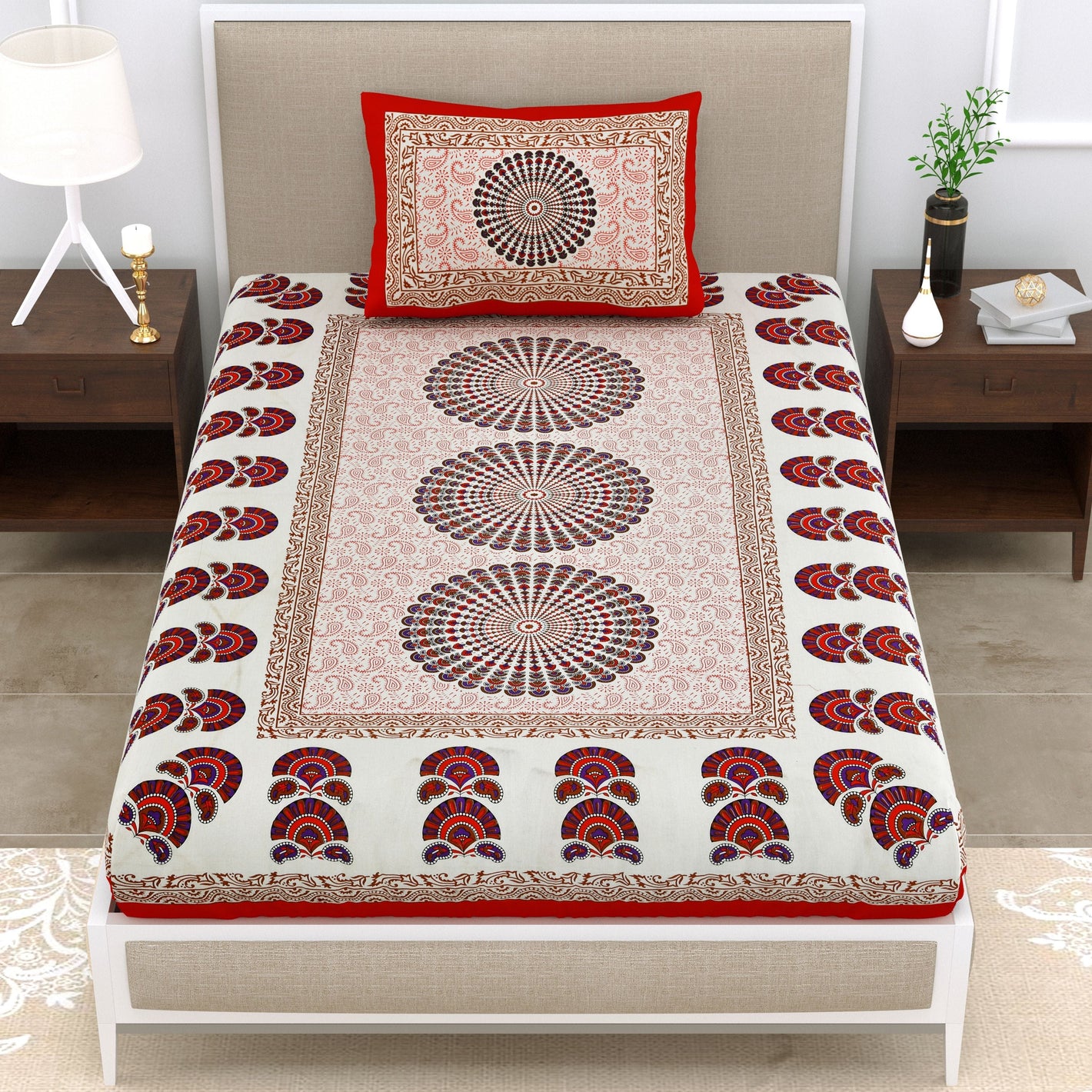 800 TC Cotton Single Printed Bedsheet (Pack of 1, Multicolor)